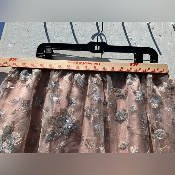 Anne Klein Floral Sequin Lace Mesh Elastic Waist Midi Skirt Pink Silver Sz L - Picture 7 of 15